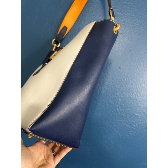 Dooney & Bourke Blue & White Leather Bucket Shoulder Bag - Picture 8 of 13
